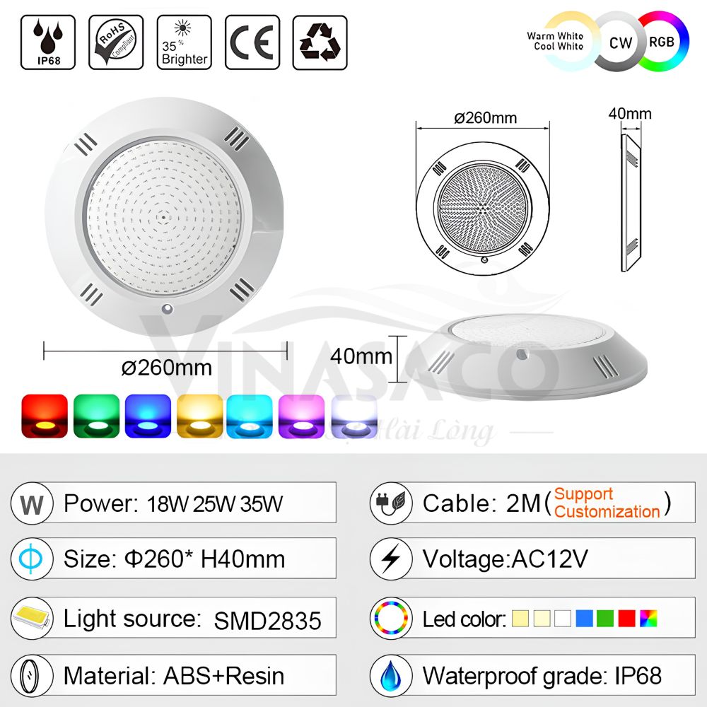 Thông số kỹ thuật đèn bể bơi YC260-2AP