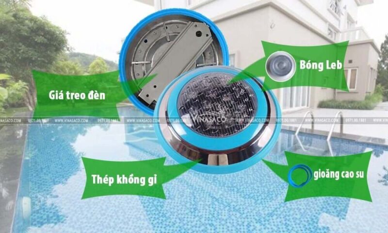 Đèn bể bơi có cấu tạo chắc chắn, đạt tiêu chuẩn chống thấm IP68