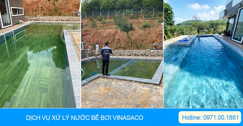 Vinasaco xử lý công trình bể bơi bị nhiễm tảo nặng