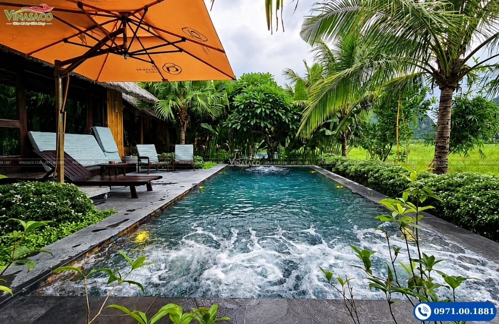 Bể bơi bungalow An Hideaway Resort Ninh Bình sau hoàn thiện
