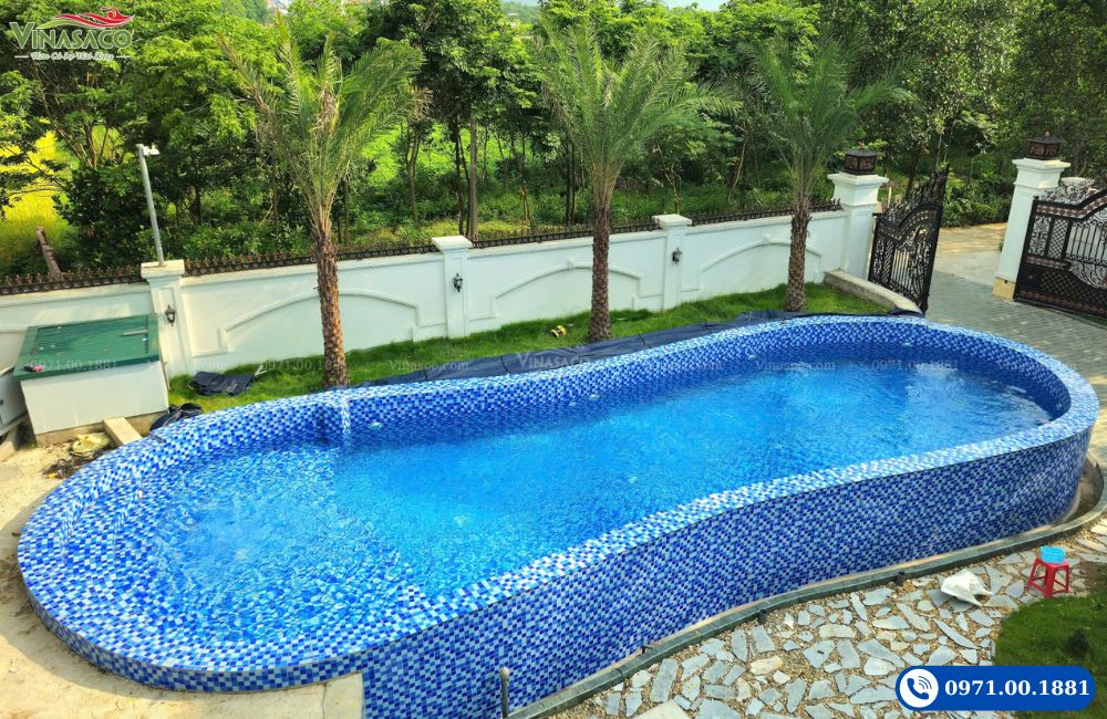 Hình ảnh bể bơi gia đình Anh Bằng - Tân Yên, Bắc Giang hoàn thiện