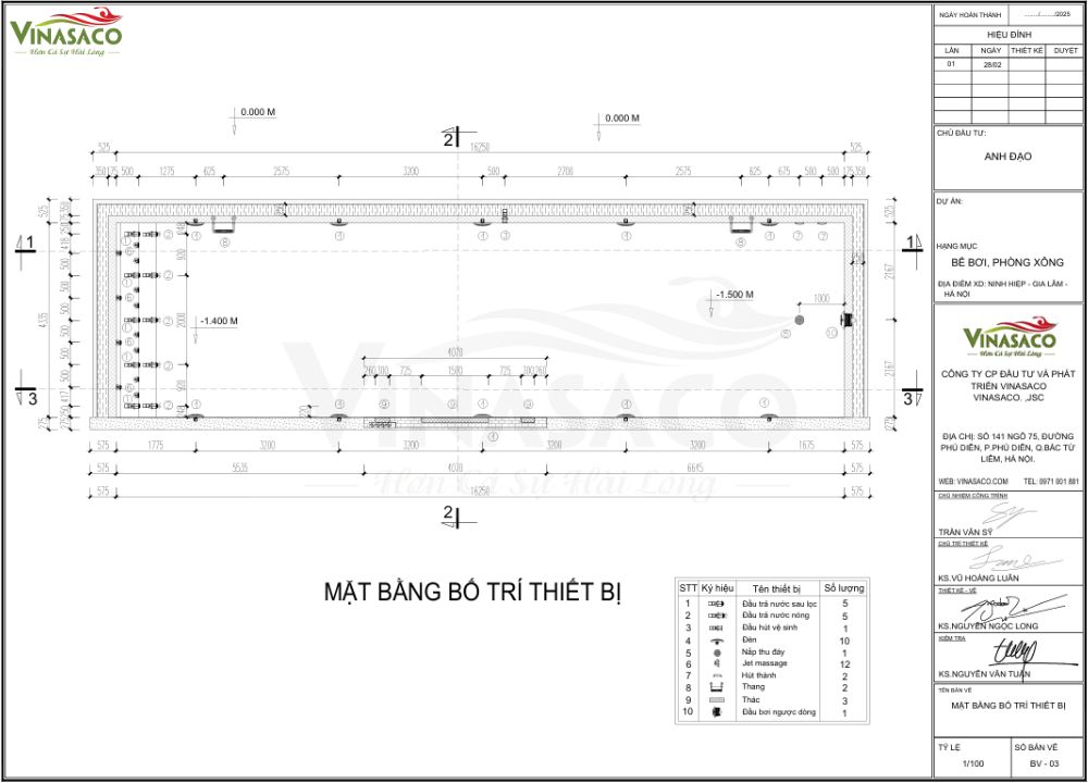 Bản vẽ bố trí thiết bị bể bơi 4 mùa Ninh Hiệp Hà Nội