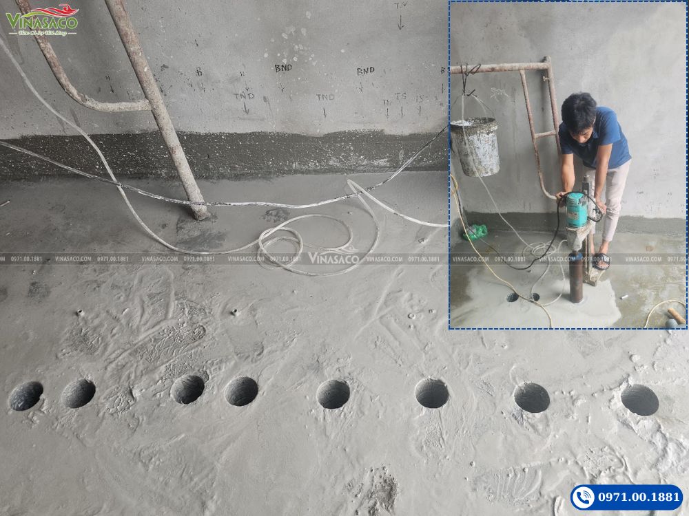 Khoan rút lõi thi công đường ống bể bơi tại Ninh Hiệp