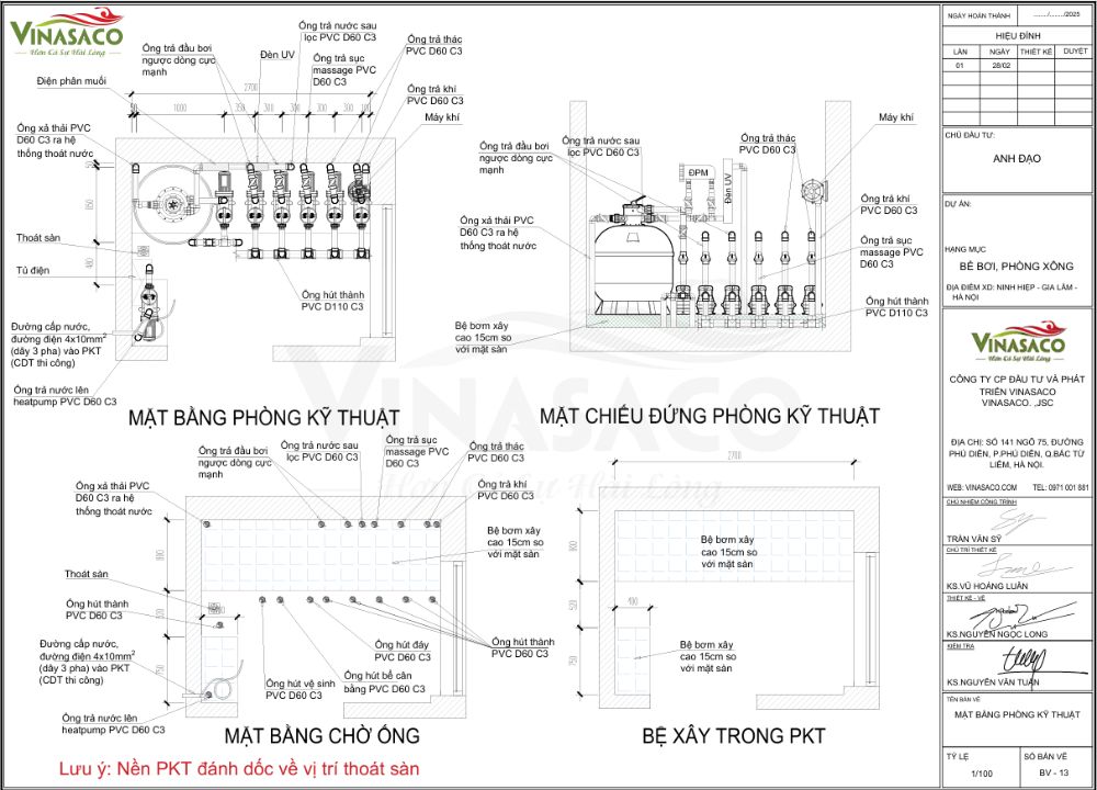 Thiết kế bố trí phòng kỹ thuật bể bơi gia đình tại Ninh Hiệp