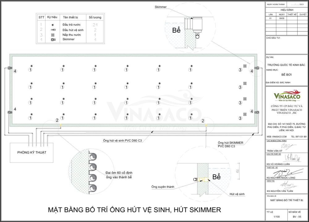 Bản vẽ kỹ thuật bể bơi Trường Phổ Thông Quốc Tế Kinh Bắc (KBIS)