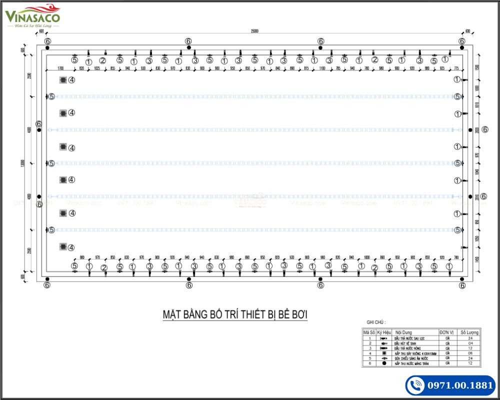 Bản vẽ bố trí thiết bị bể bơi