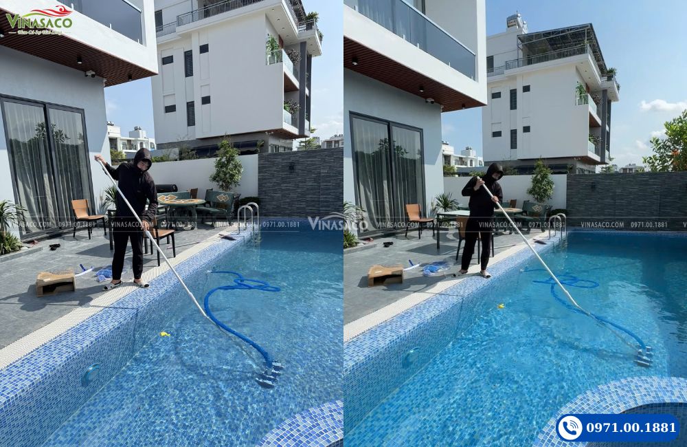 Vệ sinh bể bơi trước khi bàn giao