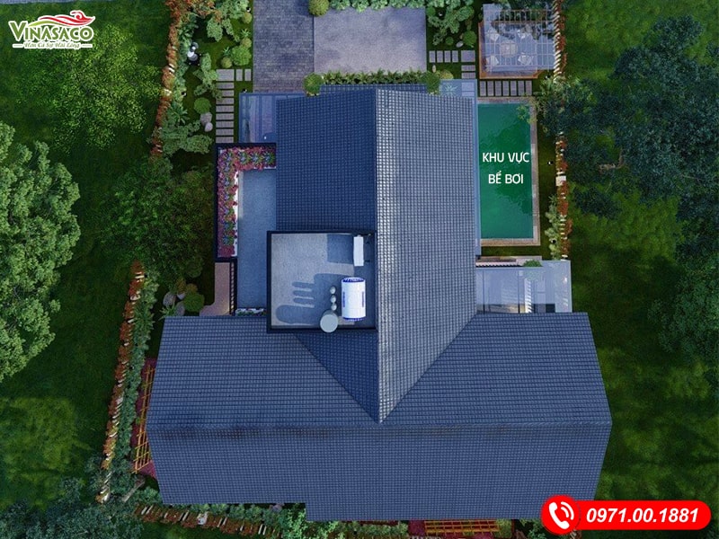 Thiết kế 3D công trình bể bơi xanh villas