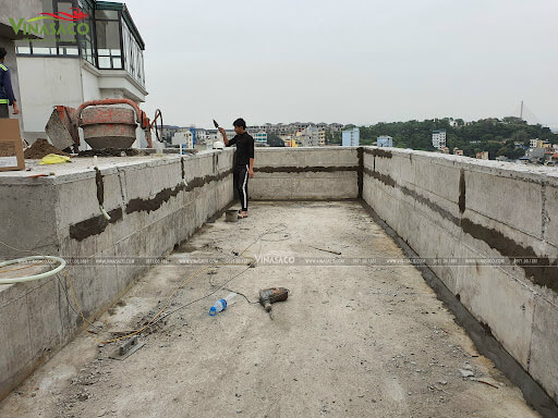 mặt bằng bể bơi trước khi thi công
