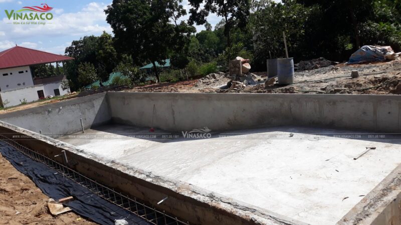 Mặt bằng bể bơi sau khi hoàn thiện bước đổ bê tông thành bể