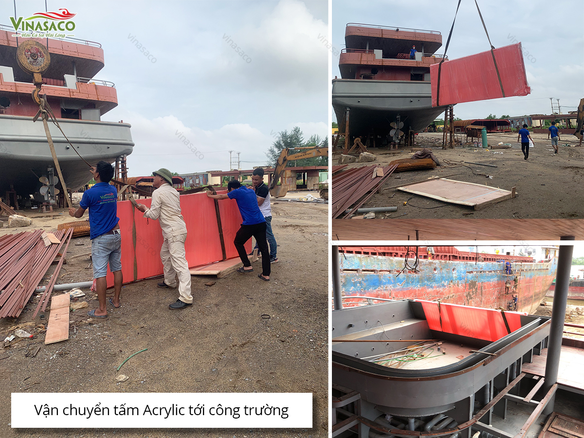 Vận chuyển tấm Acrylic tới vị trí thi công
