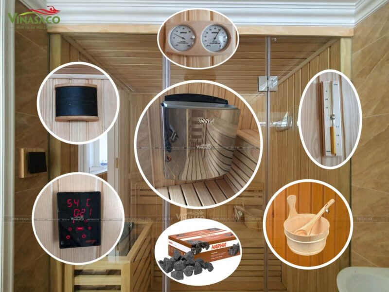 Thiết bị và phụ kiện được Vinasaco cung cấp và lắp đặt cho phòng xông
