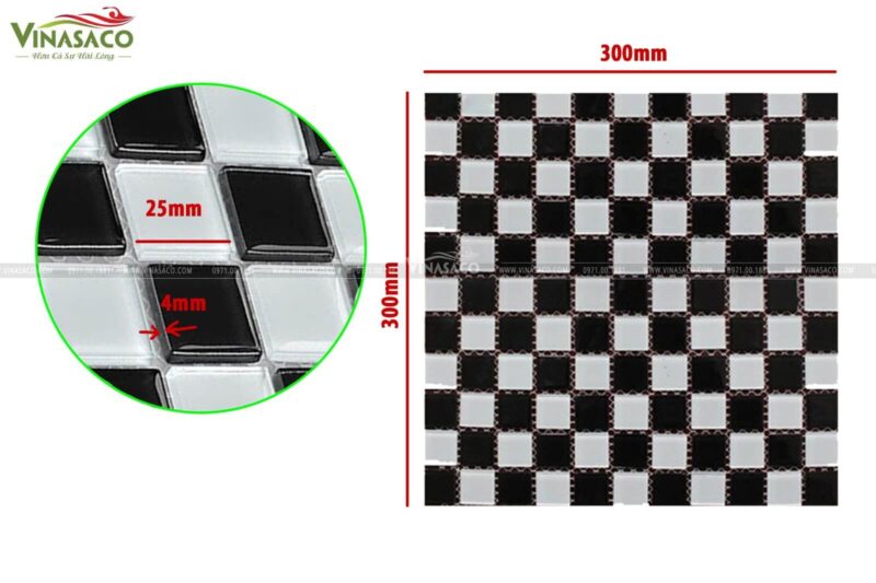 Kích thước gạch mosaic thủy tinh BV252Đ4