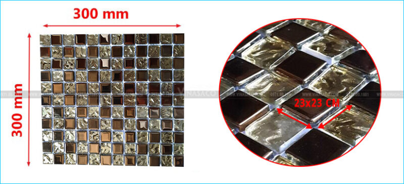 Kích thước của môt vỉ gạch mosaic thủy tinh BV020
