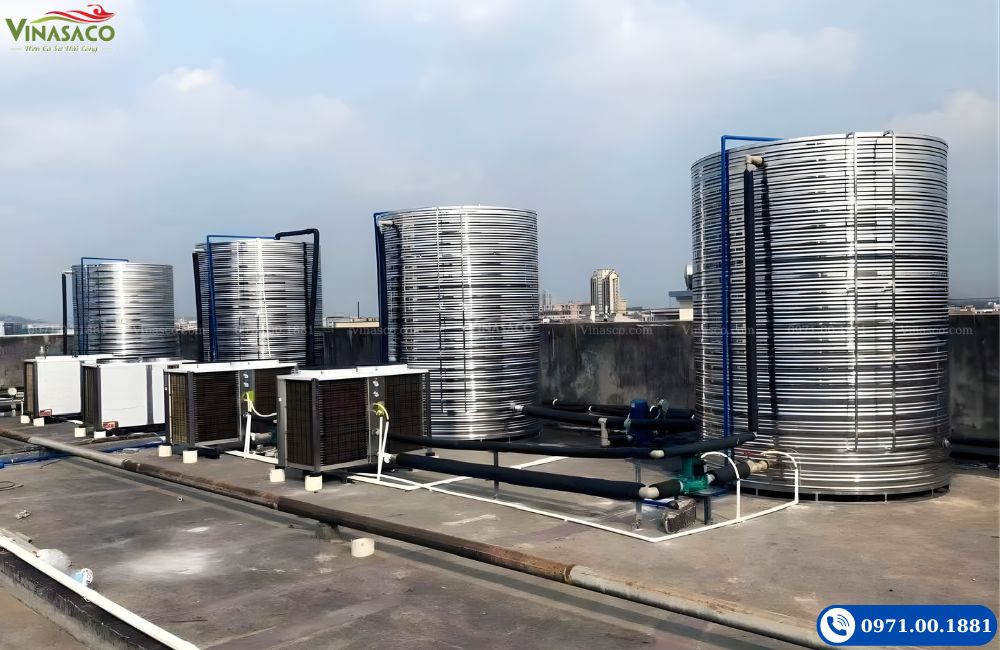 Hệ thống máy bơm nhiệt nước nóng TRT lắp cho tào nhà, khách sạn