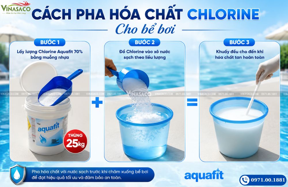 Hướng dẫn cách pha Chlorine Aquafit 70% cho bể bơi