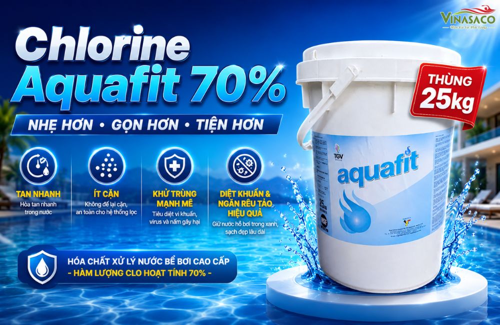 Chlorine Aquafit 70% Ấn Độ thùng 25kg xử lý nước bể bơi