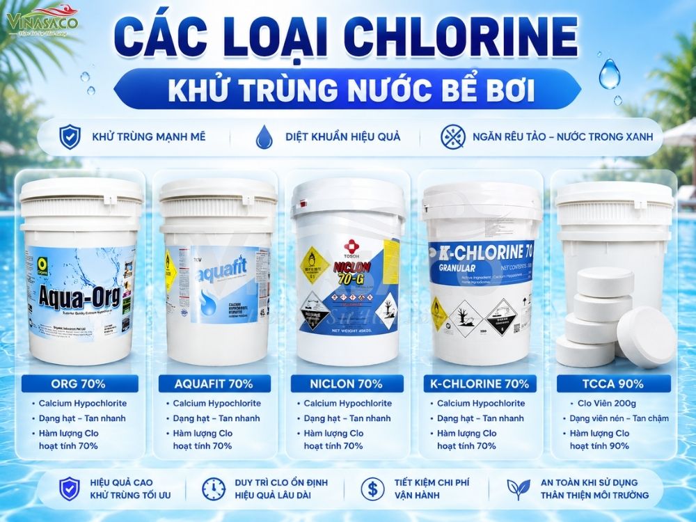 Các loại Chlorine khử trùng nước bể bơi