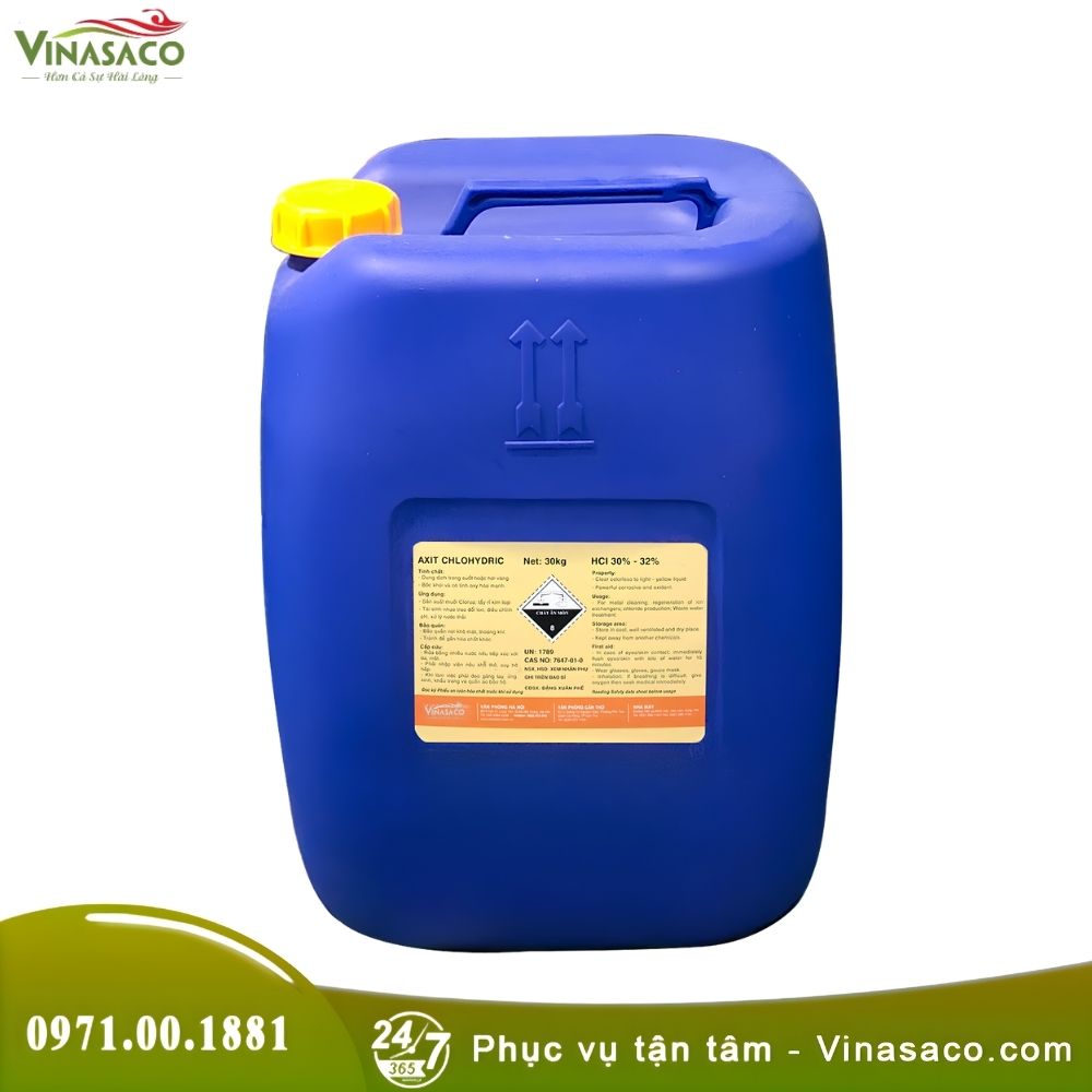 Hóa Chất HCL 32%&nbsp;Giảm pH Bể Bơi – Axit Clohydric Can 30kg