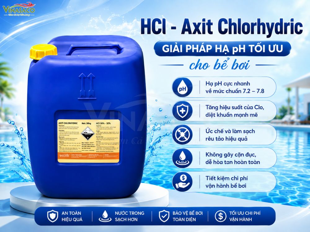 HCl 32% giảm pH bể bơi can 30kg