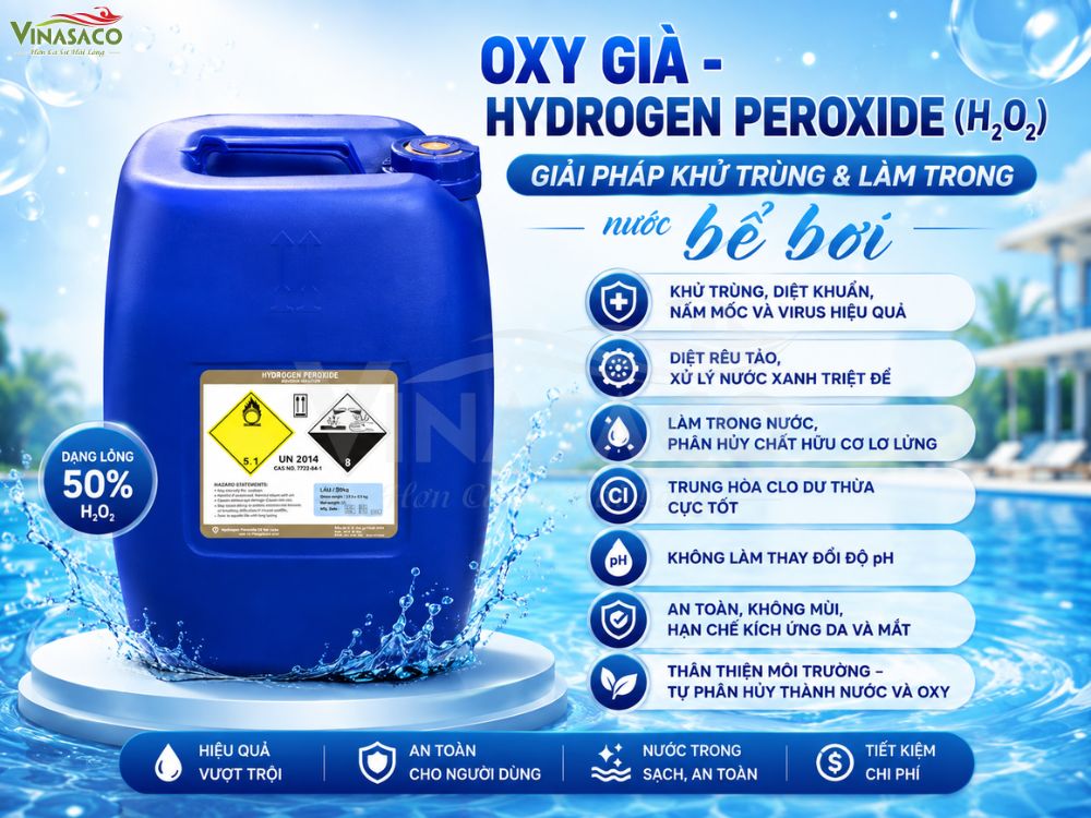 Oxy Già Hydrogen Peroxide H2O2 50% xử lý nước bể bơi