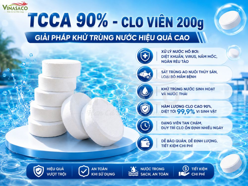 TCCA 90% Clo viên 200g khử trùng nước bể bơi