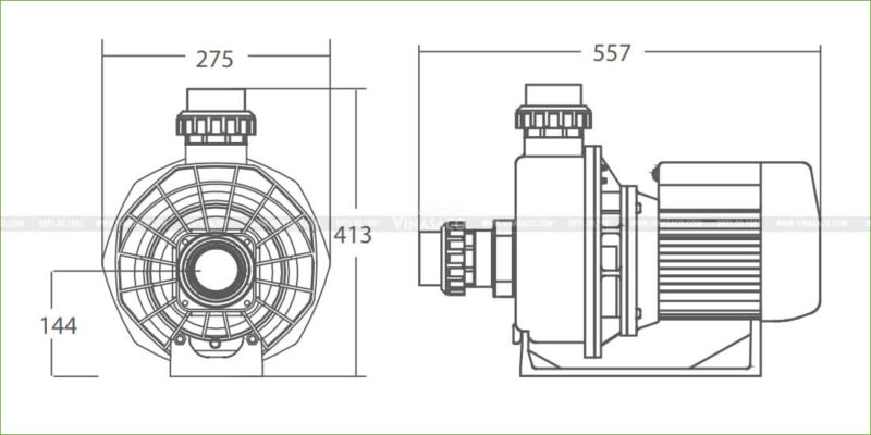 kích thước máy bơm bể bơi Emaux SR