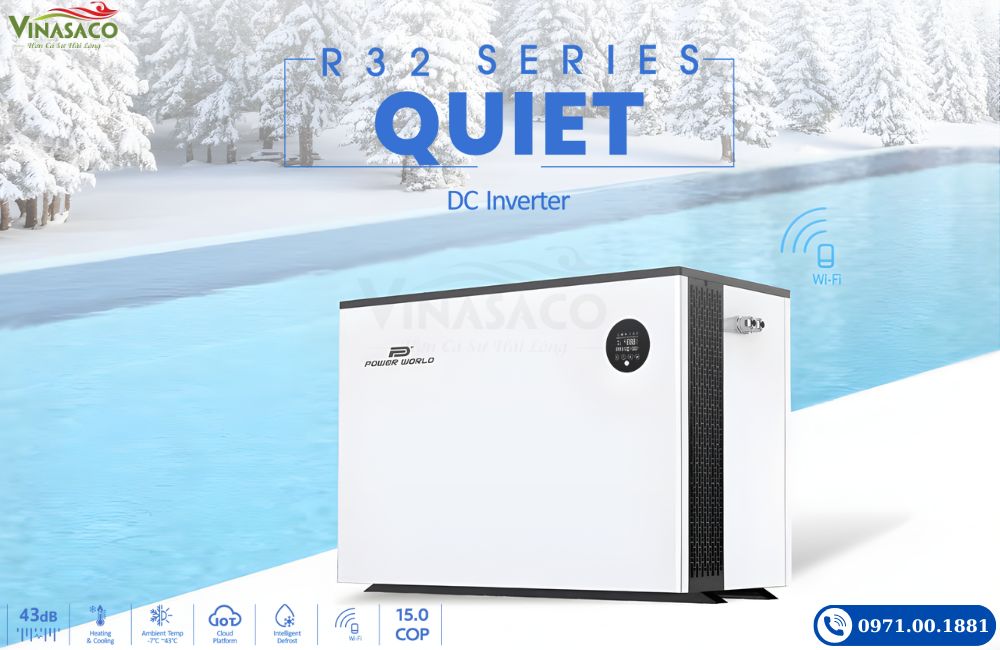 Máy bơm nhiệt bể bơi Power World R32 Inverter Quiet Series