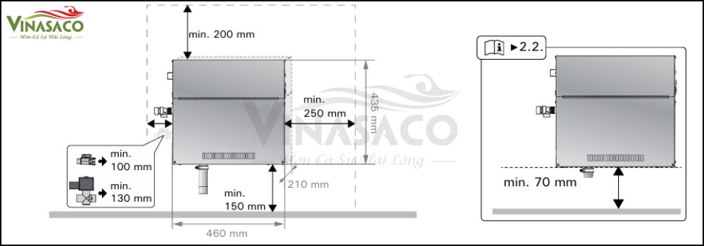 Khoảng cách lắp đặt tiêu chuẩn máy xông hơi ướt Harvia HGD