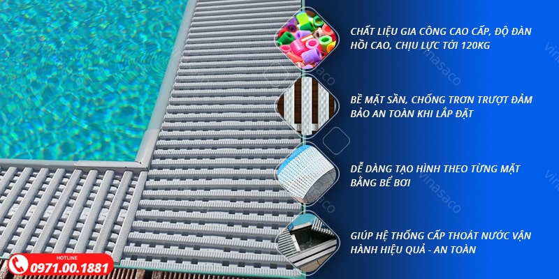 Ưu điểm của thanh thoát tràn bể bơi chất liệu PP