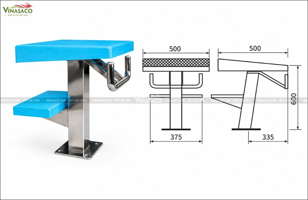 kích thước bục xuất phát bể bơi 2 bậc SB-C03