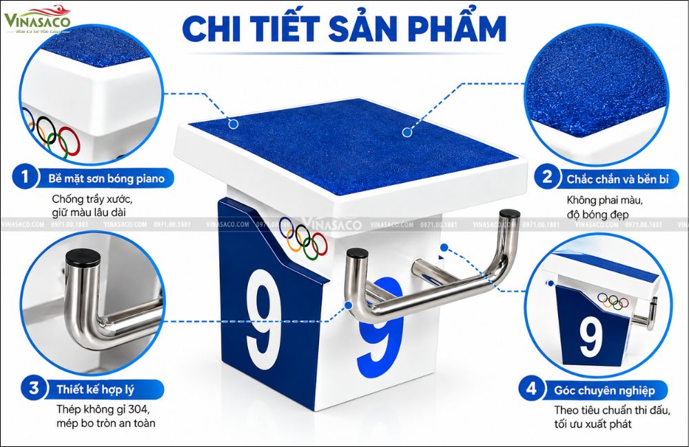 chi tiết cấu tạo bục xuất phát hồ bơi SB-D04