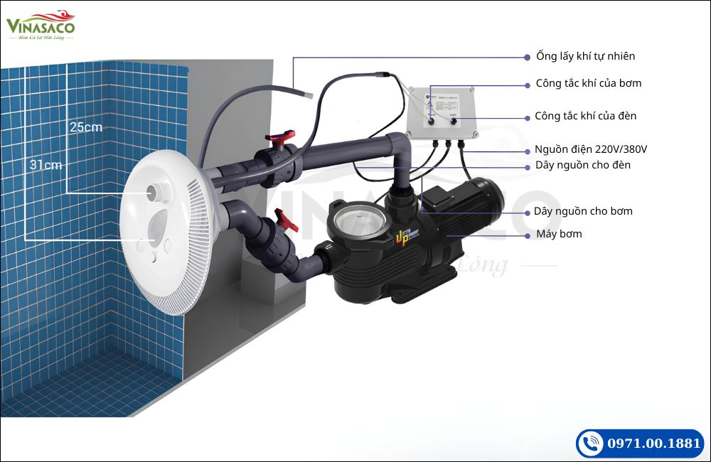 Sơ đồ lắp đầu bơi ngược dòng Emaux với một máy bơm