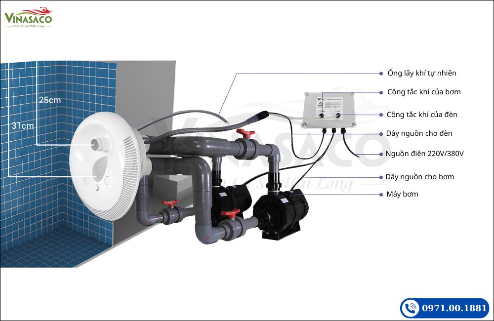 Sơ đồ lắp đầu bơi ngược dòng Emaux với hai máy bơm