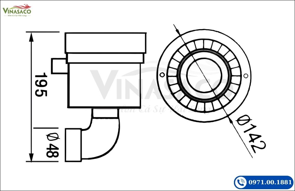 Kích thước đầu bơi ngược dòng SP1450T đường kính 142mm