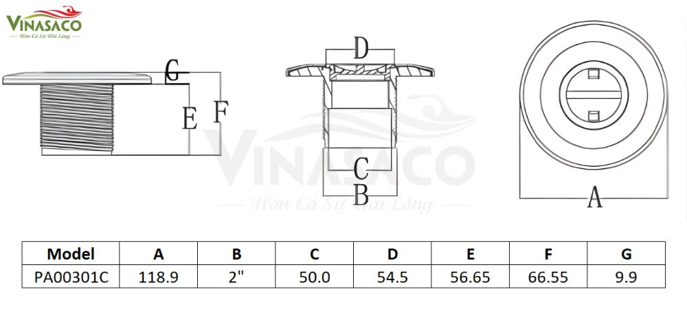 Thông số kỹ thuật đầu hút vệ sinh bể bơi có ren