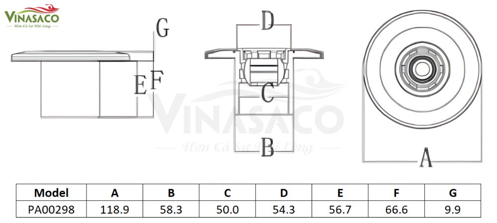 Thông số kỹ thuật đầu trả nước bể bơi D60 trơn