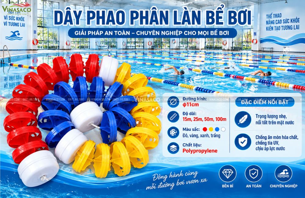 dây phao phân làn bể bơi phi 11cm nhiều màu