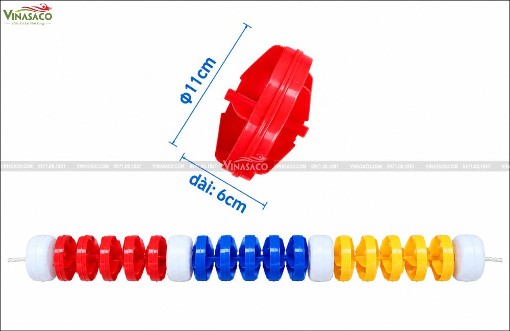 kích thước phao chia làn bể bơi phi 11cm