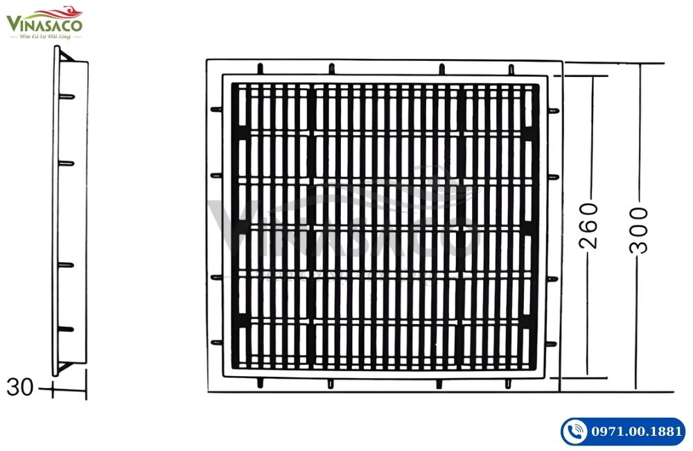 Thông số kỹ thuật nắp thu đáy hình vuông