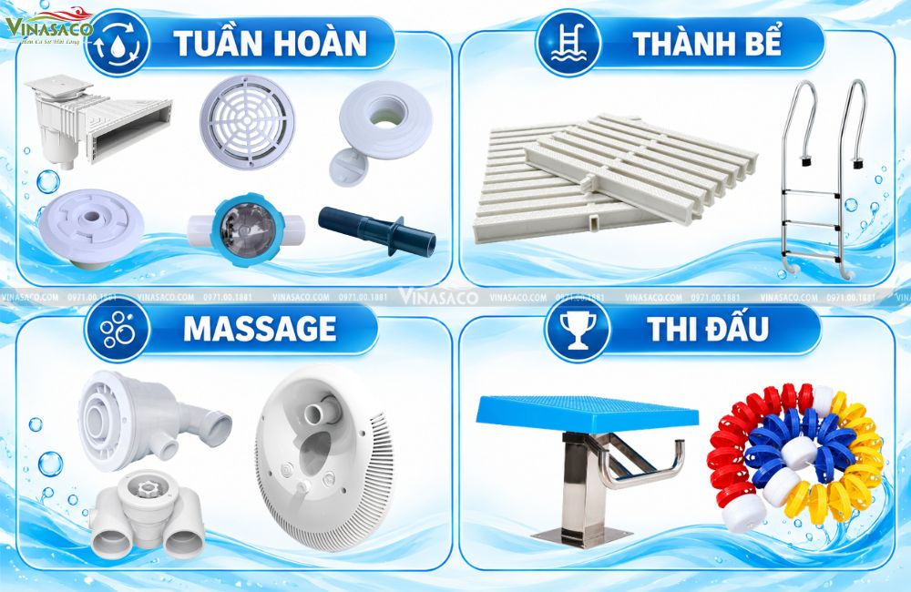 các nhóm phụ kiện bể bơi theo chức năng
