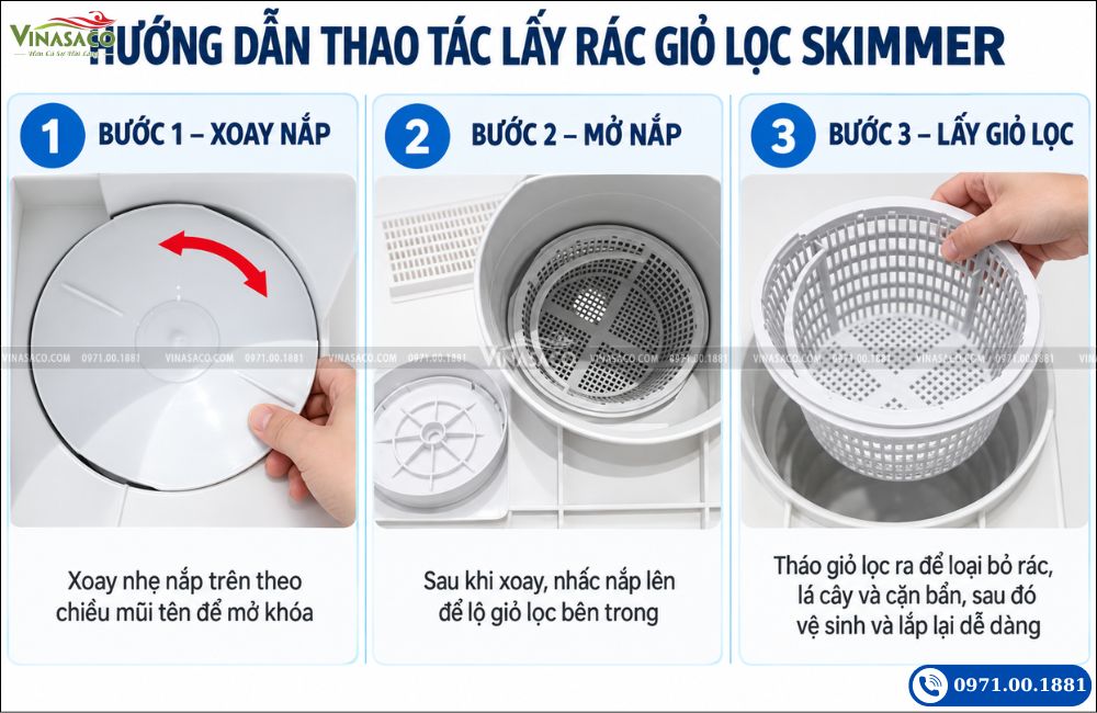 Hướn dẫn vệ sinh giỏ lọc skimmer Sp0040C