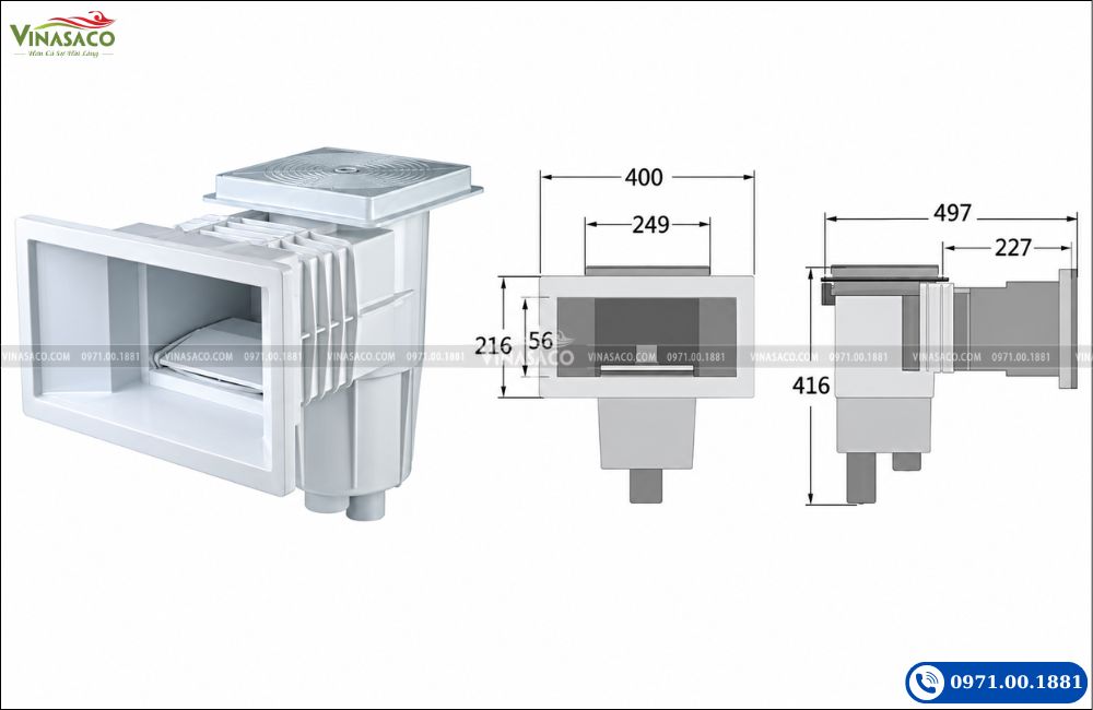 Kích thước skimmer bể bơi SP0440C