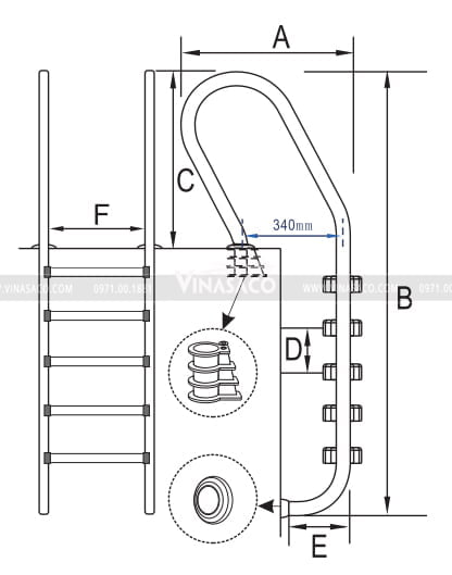 Cấu tạo thang bể bơi MFS