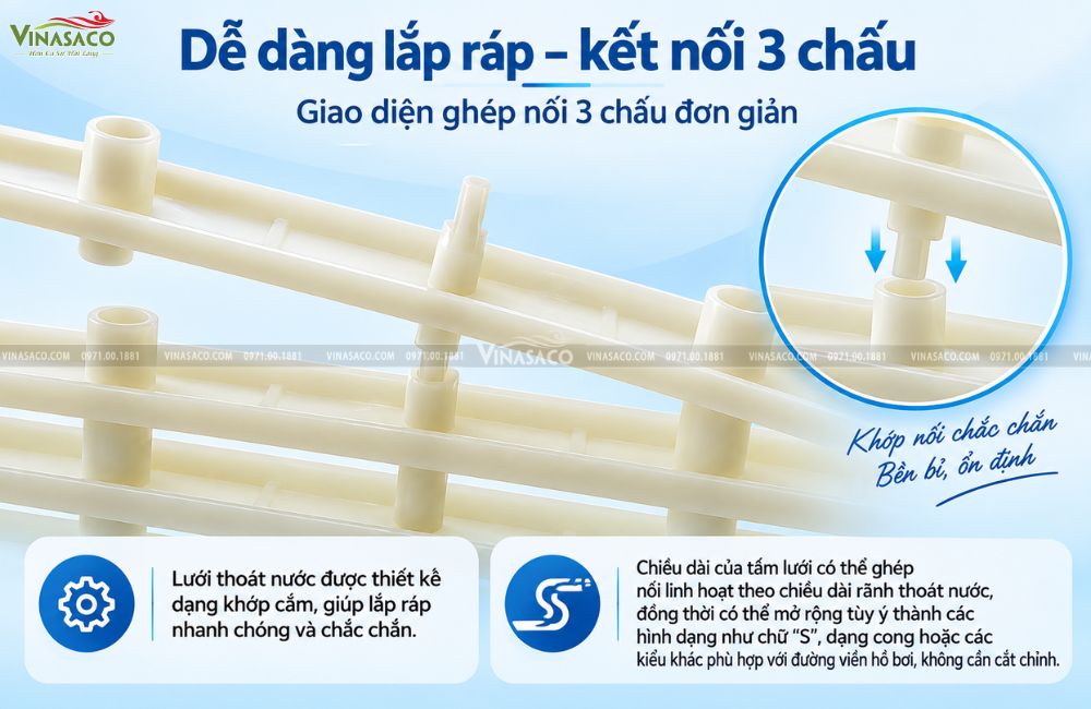 khớp nối thanh thoát tràn bể bơi 25cm