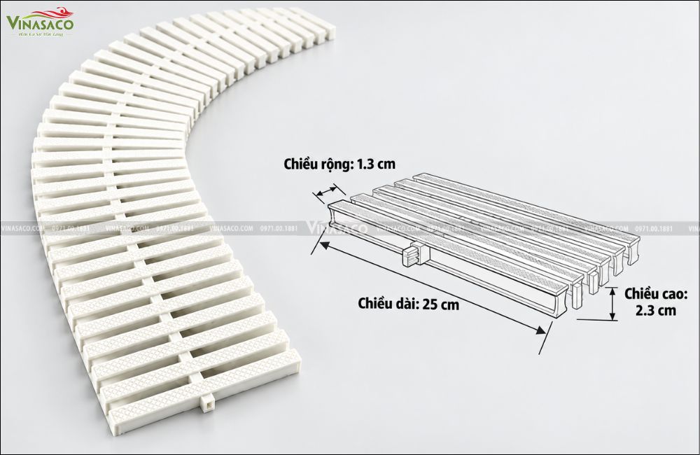 kích thước thanh thoát tràn bể bơi 25cm