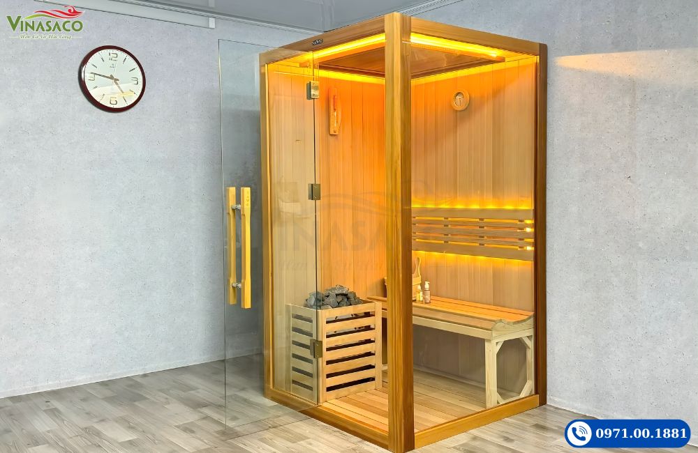 Phòng xông hơi khô cao cấp sử dụng gỗ Ngọc Am do Vinasaco thi công