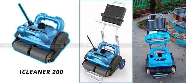 Robot iCleaner đặt trên xe đẩy để thuận tiện di chuyển