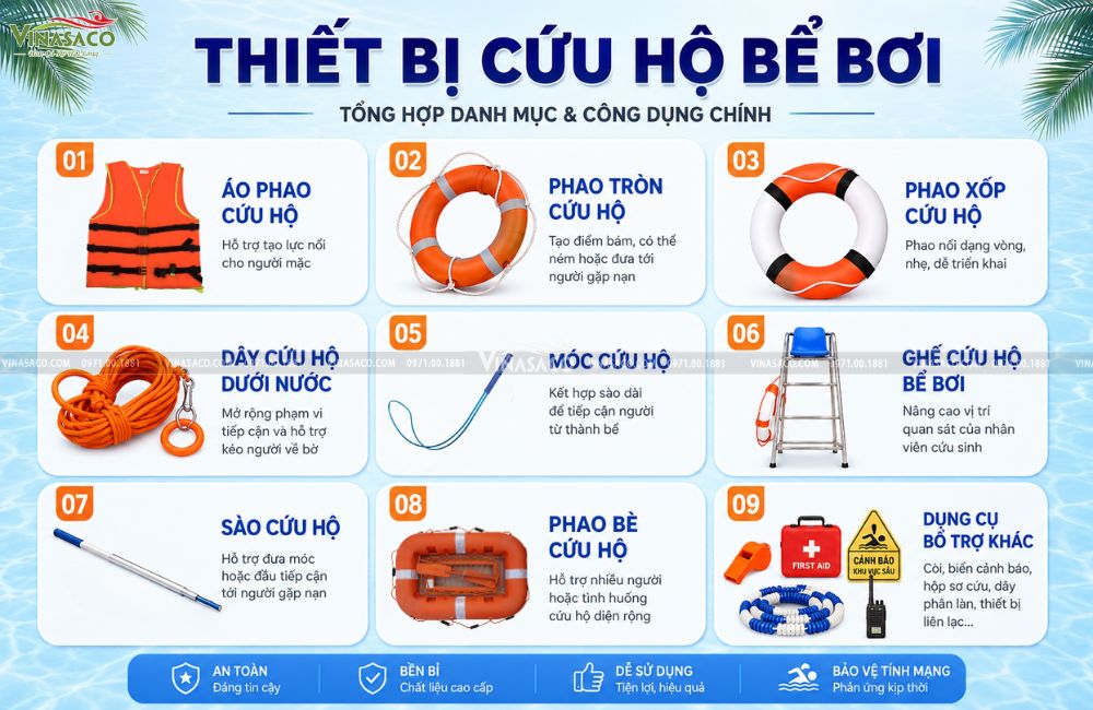 Các loại thiết bị cứu hộ cứu sinh cho bể bơi