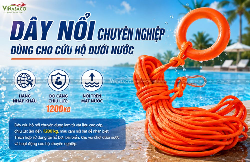 Dây cứu hộ dưới nước màu cam nổi bật trên mặt nước